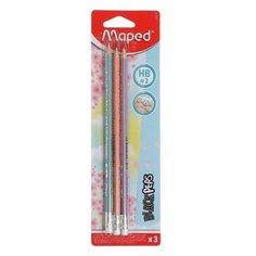 Набор карандашей ч/г 3шт Maped BLACK PEPS PASTEL НВ с ластиком, из америк. липы, треуг, бл