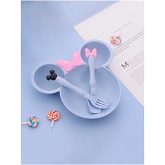 IBRICO/Набор детской посуды секционная Микки Маус с ложкой и вилкой для кормления малыша.(Голубой) Mi Sol