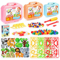 Конструктор винтовой пластиковый детский с отверткой и игровым полем Oubaoloon 618-1 (28 картонных деталей) в ящике