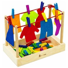 Игра с прищепками "Стирка", развивающая игрушка для детей, обучающая игра из дерева Alatoys
