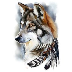 Алмазная мозаика волк С перьями, холст 30х30 см (размер выкладки 25х25 см) Ultimatoys