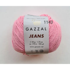 Пряжа полухлопок Gazzal Jeans/Газзал Джинс - розовый N 1143, 1 шт, 58% хлопок, 42% акрил, 170м/50гр, для вязания игрушек, одежды и сумок