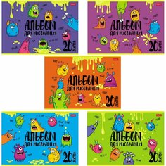 Альбом для рисования, А4, 20 л, скоба, обложка картон, выборочный лак, HATBER, 205х290 мм, "Монстрики" (5 видов), 20А4вмВ Chester