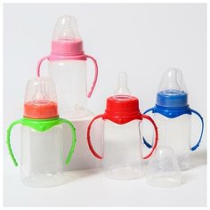 Бутылочка для кормления 150 мл цилиндр, с ручками, цвет микс Mum&Baby