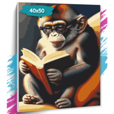 Картина по номерам "Обезьяна с книгой", Холст на подрамнике, 40х50 см, Набор для творчества, Рисование, 40х50 см, Живопись "ТТ", с животными TT