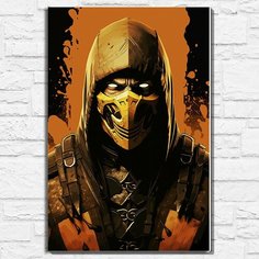 Картина по номерам на холсте игра Mortal Kombat (Scorpion, PS, PC, XBOX, Switch) - 12596 В 60x40 Бруталити