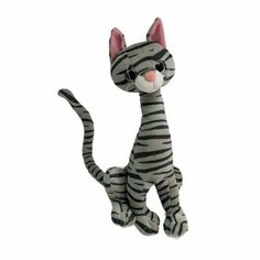 Мягкая игрушка полосатая Кошка длинная шея на каркасе. 32 см. Плюшевый полосатый Кот с длинной шеей на проволочном каркасе. Королева Игрушек