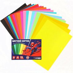 Картон цветной, 18 листов, 18 цветов, 140 грамм/м2, А3, Человек-паук Marvel