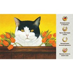 Алмазная мозаика 45х60, без подрамника, полная выкладка квадратными стразами/Кот цветы/ тюльпаны Даймонд Канвас