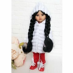 Комплект одежды и обуви для кукол Paola Reina 32 см (шубка полоска, костюм, кеды), белый, красный Favoridolls