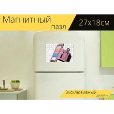 Магнитный пазл "Спортивный браслет, смартфон, виды спорта" на холодильник 27 x 18 см. Lots Prints