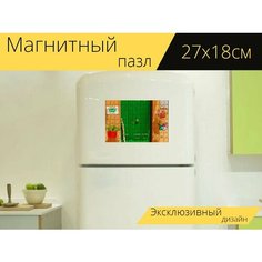 Магнитный пазл "Дверь, вход, зеленый" на холодильник 27 x 18 см. Lots Prints