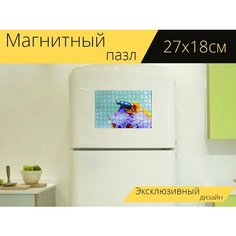 Магнитный пазл "Лесной жук, насекомое, букет цветов" на холодильник 27 x 18 см. Lots Prints