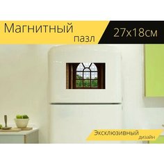 Магнитный пазл "Стекло, деревья, окно" на холодильник 27 x 18 см. Lots Prints