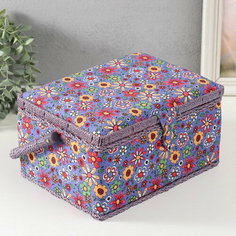 Шкатулка для рукоделия "Нарисованные цветы на синем" 19х26х14.5 см Сима ленд