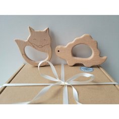 Подарочный набор Лисёнок и Динозаврик: деревянные игрушки - прорезыватели Нет бренда