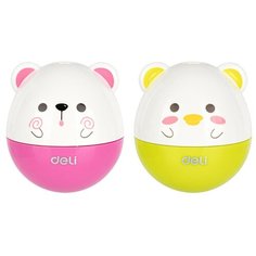 Комплект 30 штук, Точилка ручная Deli, 1 отв, с контейнером, пластик, картонная уп, ассорти