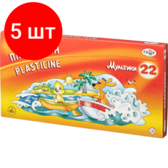 Комплект 5 наб, Пластилин Гамма Мультики, 22 цвета, 440г, со стеком, 210119_03 Gamma