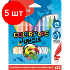 Комплект 5 наб, Фломастеры Maped COLORPEPS JUNGLE, смываемые,12 цв/наб,845420