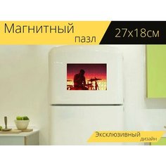 Магнитный пазл "Барабанщик, батарея, концерт" на холодильник 27 x 18 см. Lots Prints
