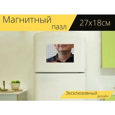 Магнитный пазл "Мужчины, скрипка, инструмент" на холодильник 27 x 18 см. Lots Prints