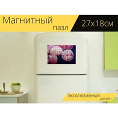 Магнитный пазл "Медуза, розовый, морские существа" на холодильник 27 x 18 см. Lots Prints