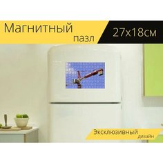 Магнитный пазл "Башенный кран, строительство, работа" на холодильник 27 x 18 см. Lots Prints