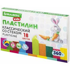 Пластилин классический BRAUBERG KIDS, 18 цветов, 360 г, со стеком, 106510 - 1 шт.