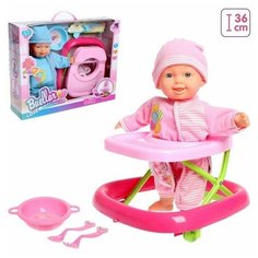 Интерактивный пупс "Малыш", передвигается в ходунках, реагирует на хлопки, с аксессуарами Нет бренда