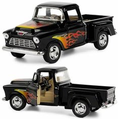 Машинка металлическая Kinsmart 1:32 1955 Chevy Stepside Pick-up (Шеви Пикап)инерционная с рисунком. Черный