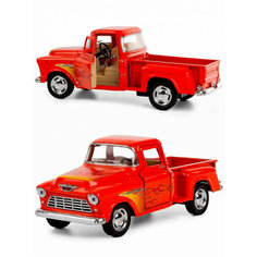 Металлическая машинка Kinsmart 1:32 «1955 Chevy Stepside Pick-up (с принтом)» инерционная, красная KT5330DF-2