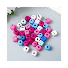 Бусины для творчества дерево "Алфавит на кубиках" пастель набор 40 шт 1х1х1 см, Арт Узор