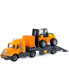 Набор техники Полесье Майк и автокар с конструктором (55705), 94 см, оранжевый
