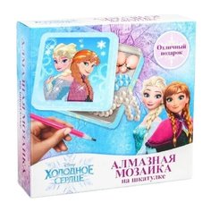 Алмазная мозаика на шкатулке Disney Холодное сердце "Анна и Эльза", вышивка стразами, размер 14 x 13 см Сима ленд