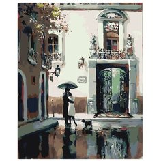 Картина по номерам, "Живопись по номерам", 72 x 90, BH23, дождь, влюблённые, зонт, здание, ворота, арка, Шико Роман, Двое под фонарем