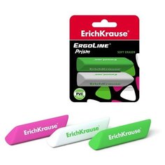 ErichKrause Набор ластиков 2 штуки ErgoLine Prism, мягкий, из гипоаллергенного материала термопластичной резины (TPR) с пониженным образованием крошек (Dust free), блистер