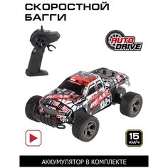 Радиоуправляемая скоростная машинка ТМ AUTODRIVE, игрушка для детей, для мальчиков, 2,4GHz, М1:18, пульт управления, скорость до 14 км/ч, цвет красный