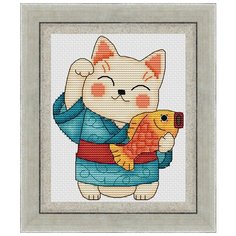 Набор для вышивания крестиком "Котик в синем кимоно" 10.8х13.6 см Чудо Холст