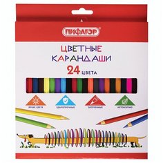 Карандаши цветные пифагор Веселая такса, 24 цвета, классические, заточенные, 181808 1 шт.