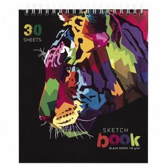 Скетчбук, черная бумага 120 г/м2, 170х195 мм, 30 л, гребень, цветная фольга, твин лак, Тигр, 97699 Полотняно Заводская Бумажная Мануфактура