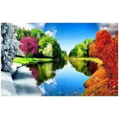 Алмазная мозаика без подрамника 40x50 см / круглые стразы / Времена года Noname
