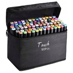 Маркеры для скетчинга 80 штук (цветов) (набор профессиональных двухсторонних фломастеров для скетчинга в чехле) Touch