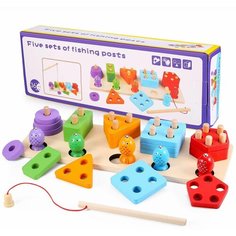 Сортер с рыбками, магнитная рыбалка, геометрические фигуры из дерева Izba Lova Toys