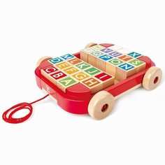Игрушечная детская деревянная каталка-тележка с кубиками и английским алфавитом (26 кубиков) 93201 Hape
