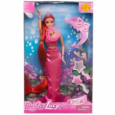 Кукла Defa Lucy Русалочка в розовом наряде с игровыми предметами, на батарейках 8230d/розовое