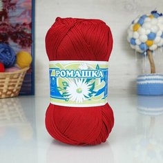 Пряжа ПНК им. С. М. Кирова Ромашка (ПНК), т. красный - 0906, 100% мерсеризованный хлопок, 4 мотка, 75 г, 320 м.