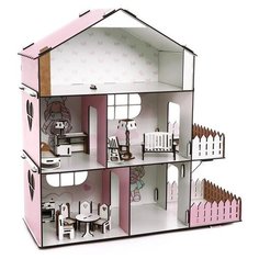 Авалон кукольный домик Doll Style с мебелью, белый/розовый Avalon