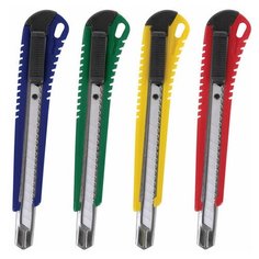 Нож канцелярский 9 мм STAFF "Profit" усиленный металлические направляющие автофиксатор ассорти, 15 шт