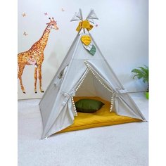 Вигвам льняной с мягким утепленным ковриком и подушкой из хлопка. Основание 120х120 см. Vigvam Number ONE