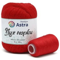 Пряжа для вязания Astra Premium Пух норки (Mink yarn) 50гр 290м (+/- 5%) (80%пух, 20%нейлон) (+нить 20гр) (010 ярко-красный), 1шт